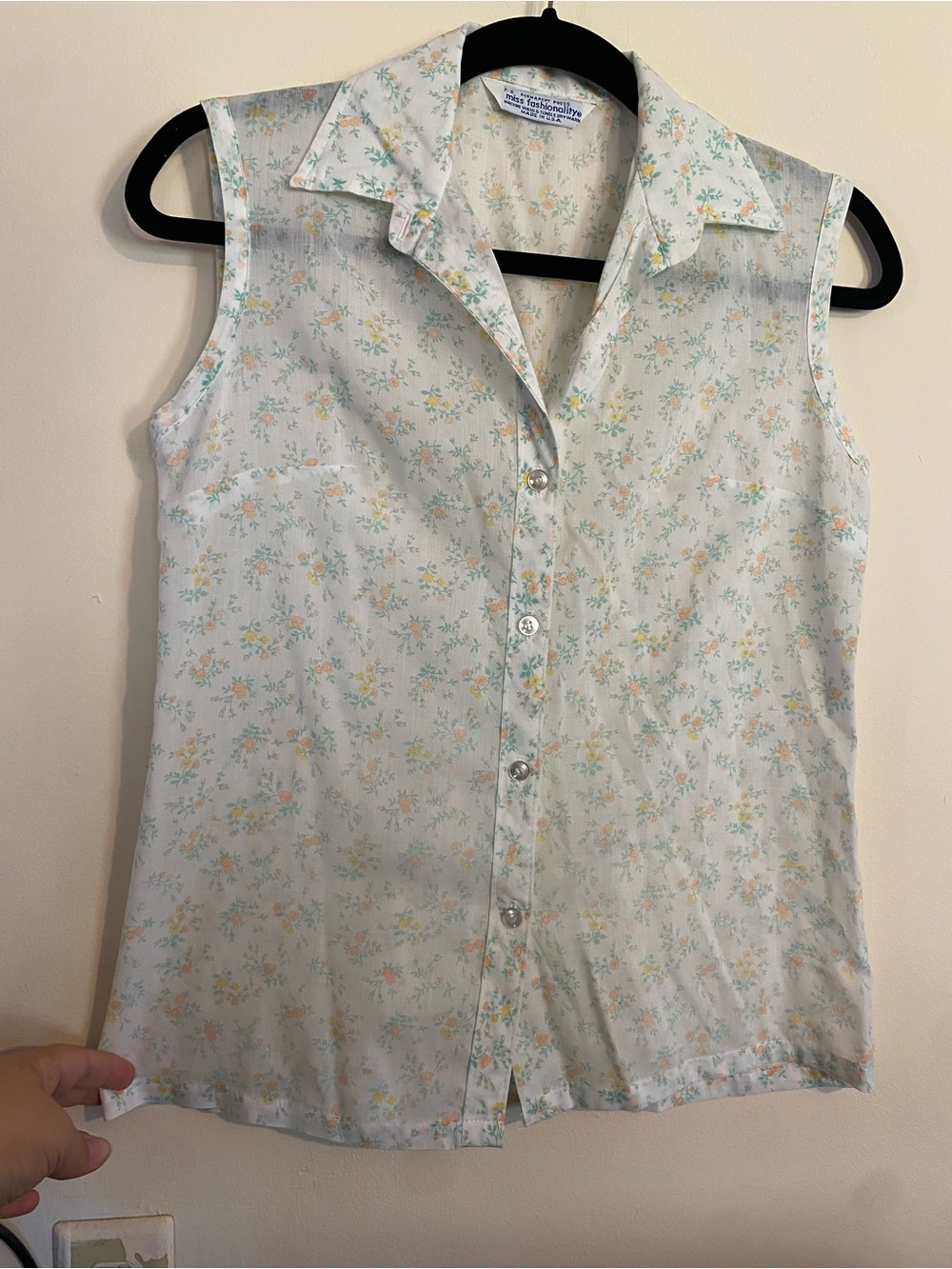 Vintage Miss Fashionality Light Pastel Floral Button-Up Top Small Cottagecore